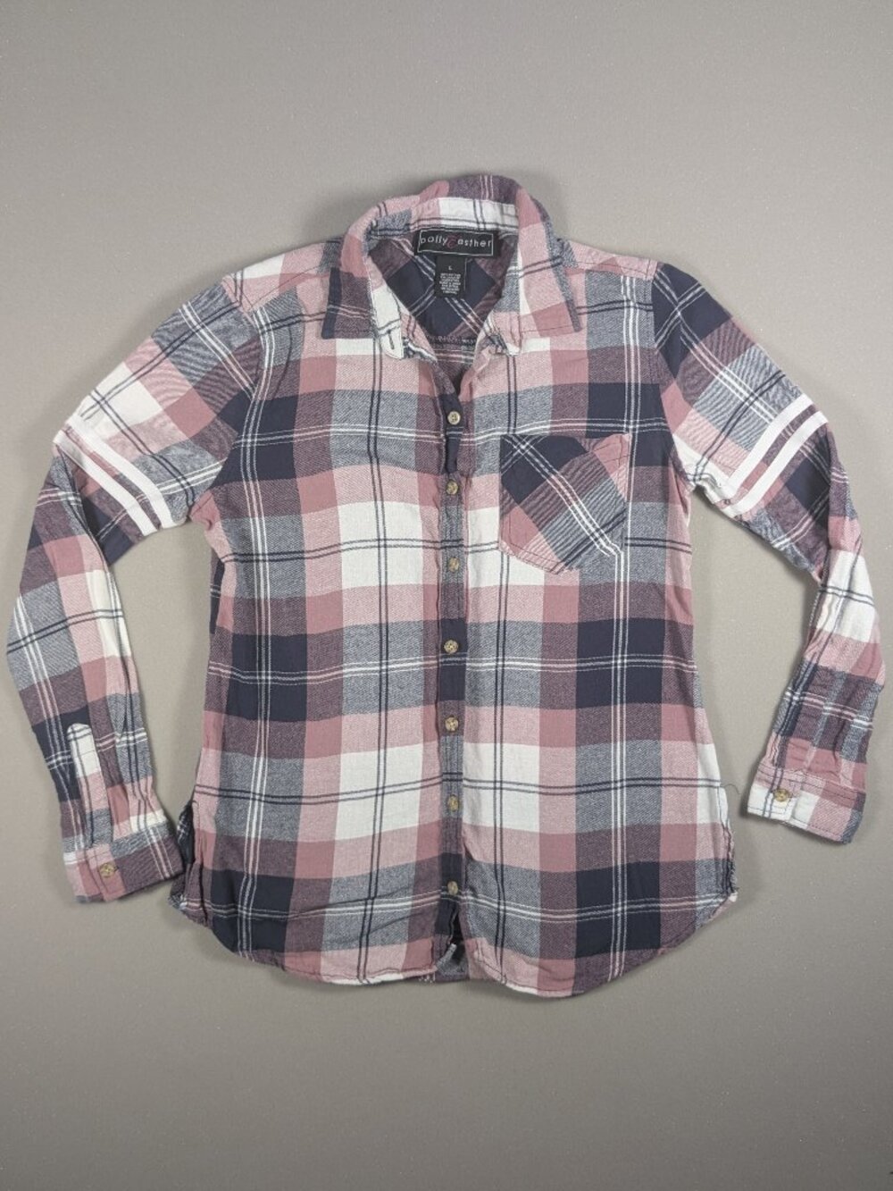 Women's Polly & Esther LS Purple Plaid Button Down Shirt Size L